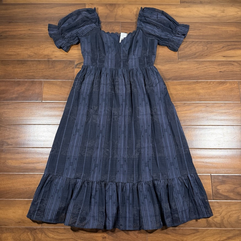 Adelyn Rae Women's Size Medium Navy Blue Puff Sleeve Midi Dress